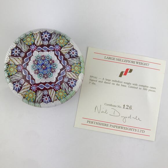 Perthshire PP161 1994 Millefiori Hexagon Cane Radial Twist LE Paperweight Cert - Picture 2 of 16